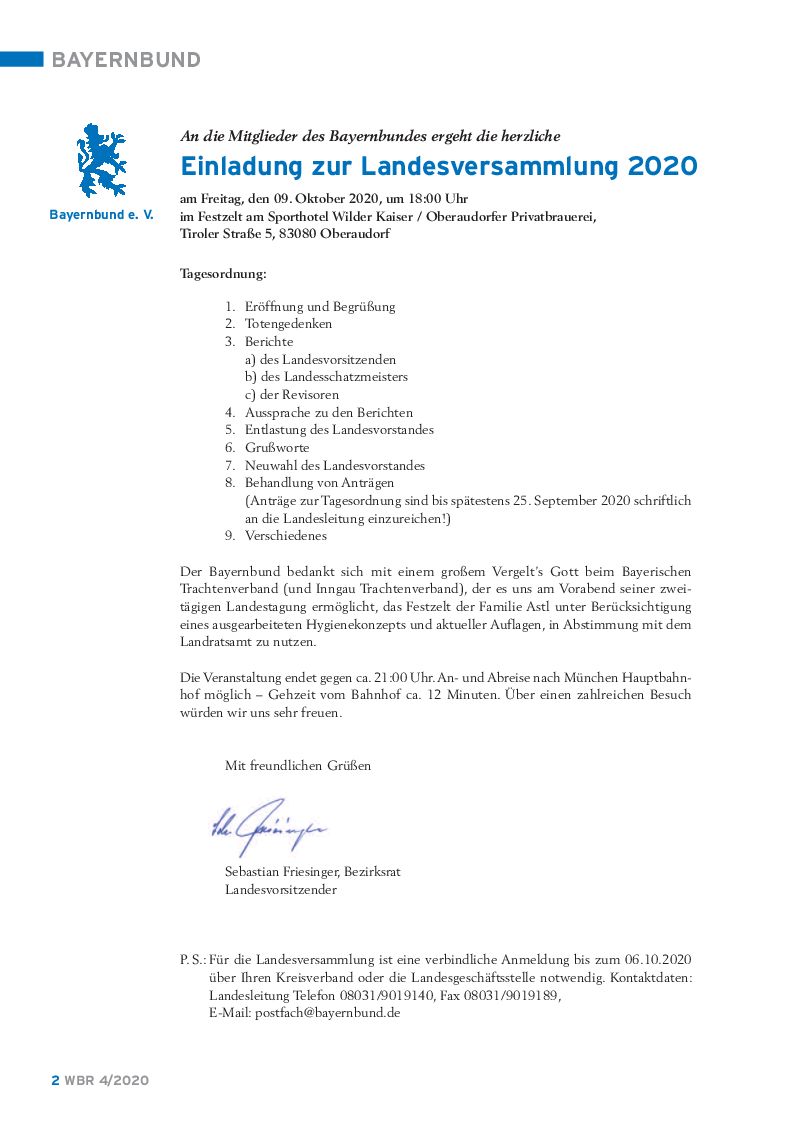 Einladung Landesversammlung 2020